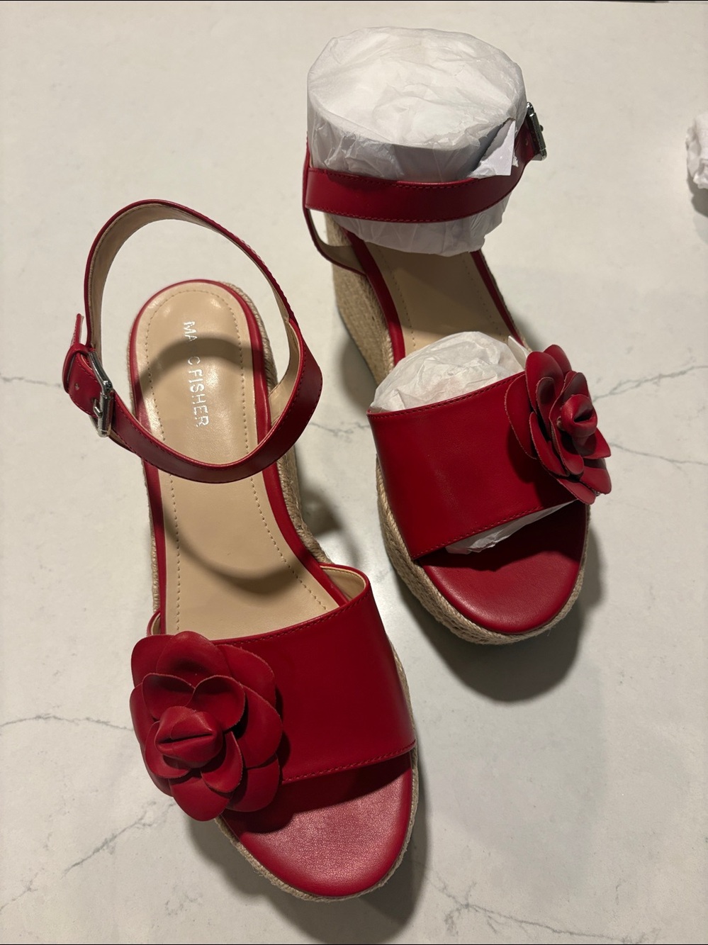 Marc Fisher Women Espadrille Platform Sandals 3D Rose - 10 M - Dark Red